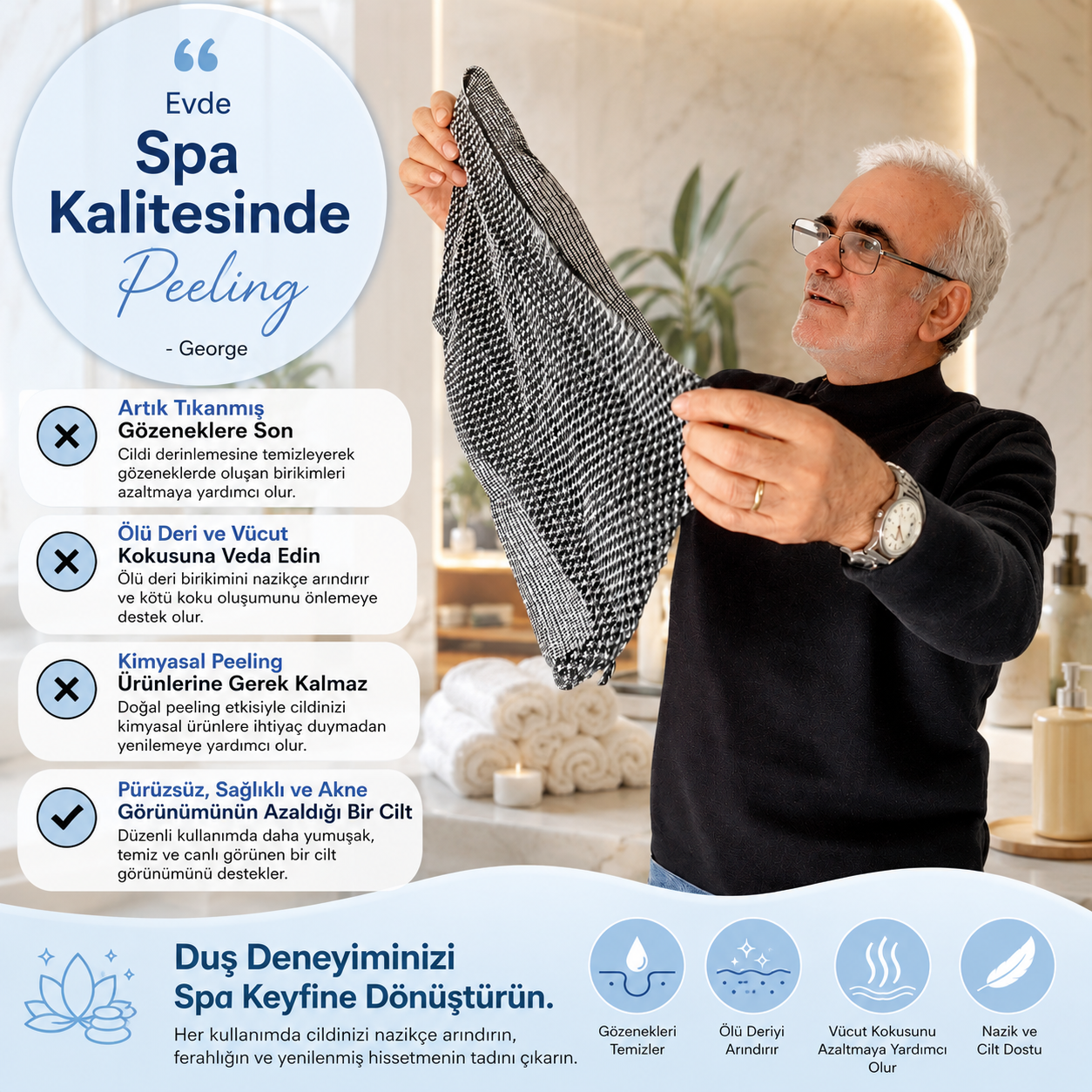 BAVELIN Çift Taraflı Peeling Banyo Havlusu