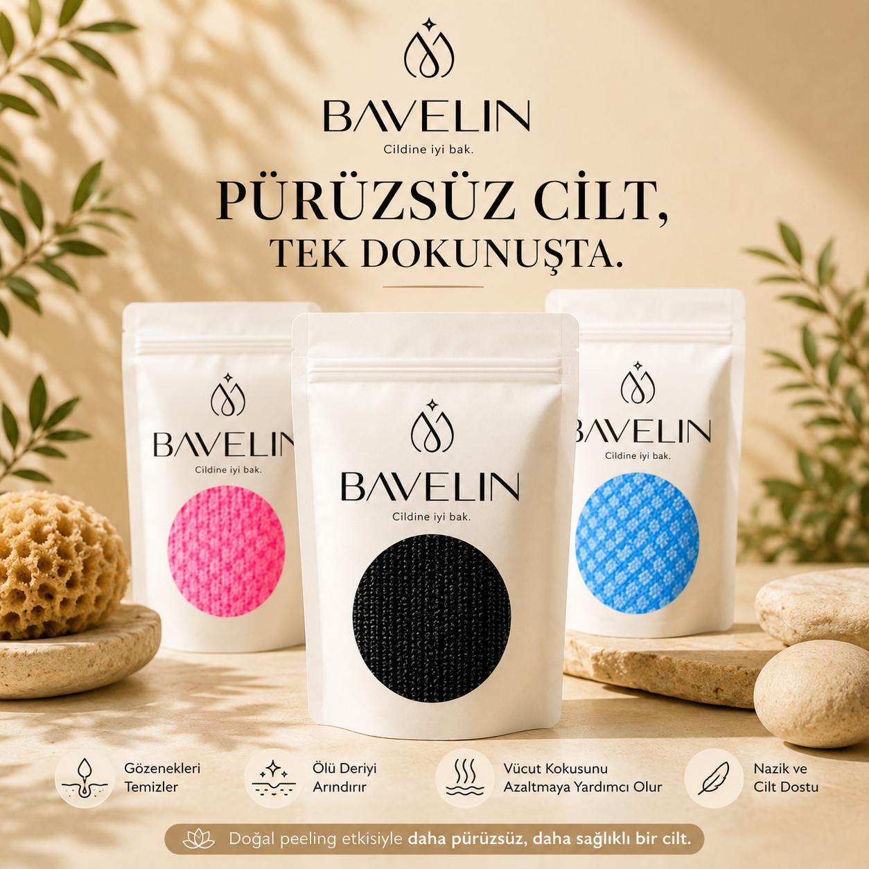 BAVELIN Çift Taraflı Peeling Banyo Havlusu